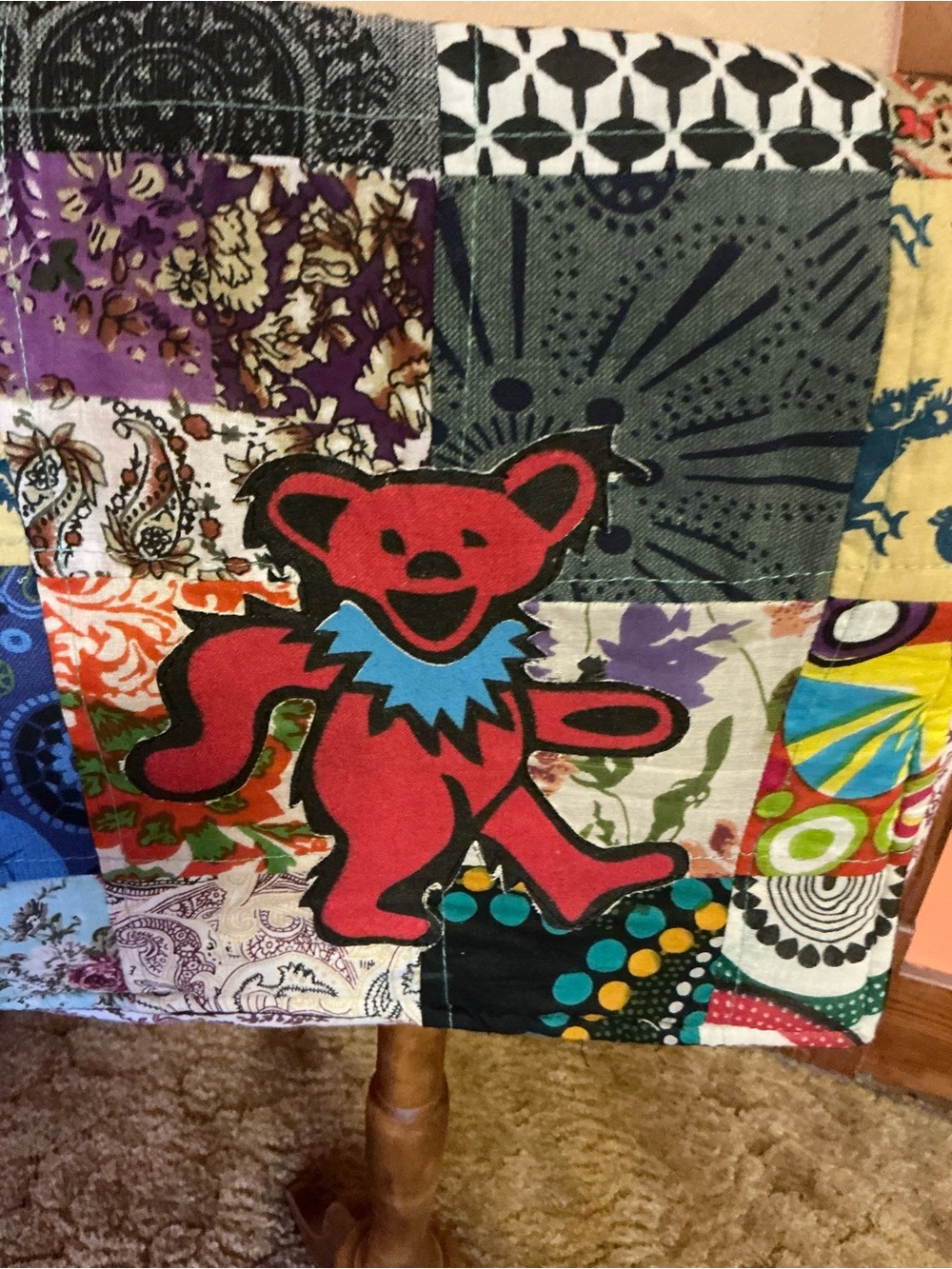 Grateful Dead Dancing Bear Patchwork Crossbody Bag Hippie Festival Boho Tote - Picture 8 of 12